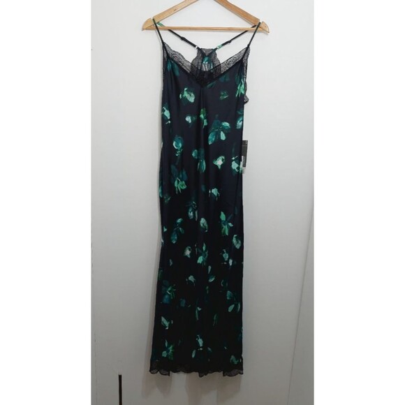 Worthington Women's Size Medium Floral Slip Dress Floral Print Black Teal Satin - Picture 5 of 14